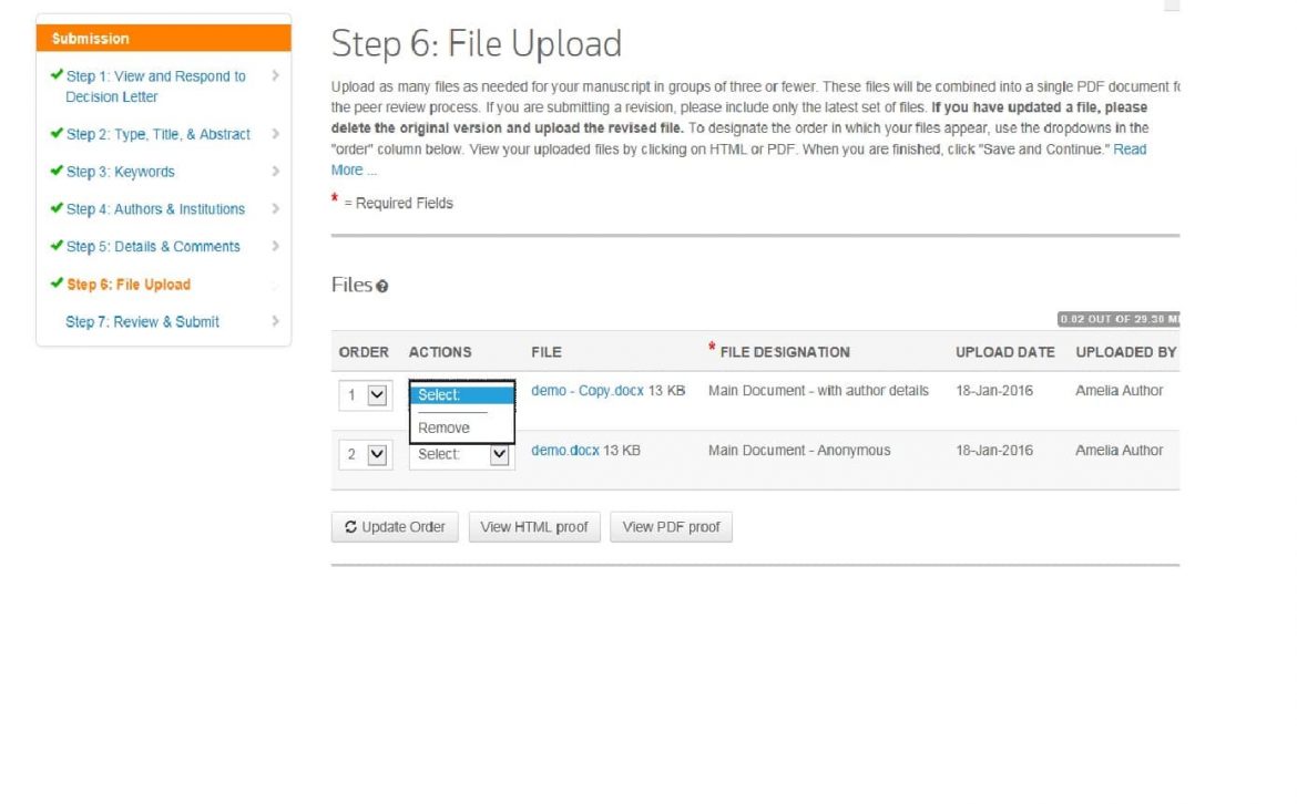 File upload after revision in ScholarOne