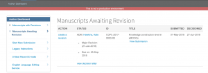 Submitting a revision in ScholarOne screen