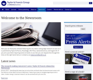T&F Newsroom webpage : a new look, and new services for journalists