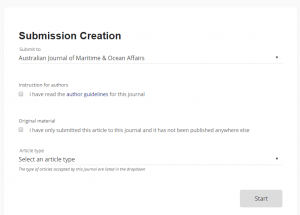Submission Portal create a new submission screen
