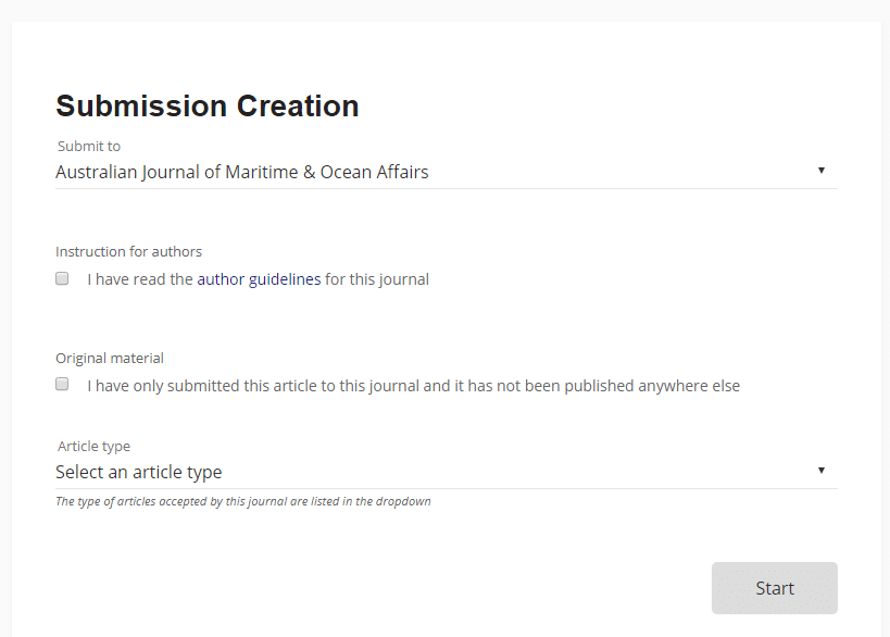 Submission Portal create a new submission