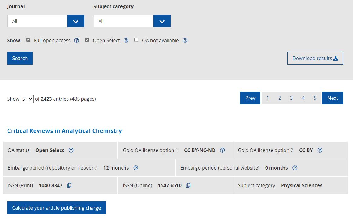 open access cost finder