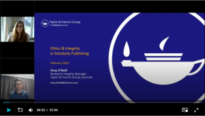 Screenshot of the Publishing Ethics webinar recording.