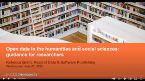 Screenshot of the introduction slide of the webinar recording: open data in the humantities and social sciences