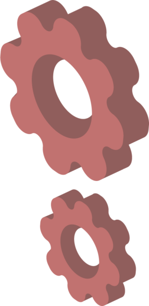 Vector illustration of two coral-coloured cogs, one larger and one smaller