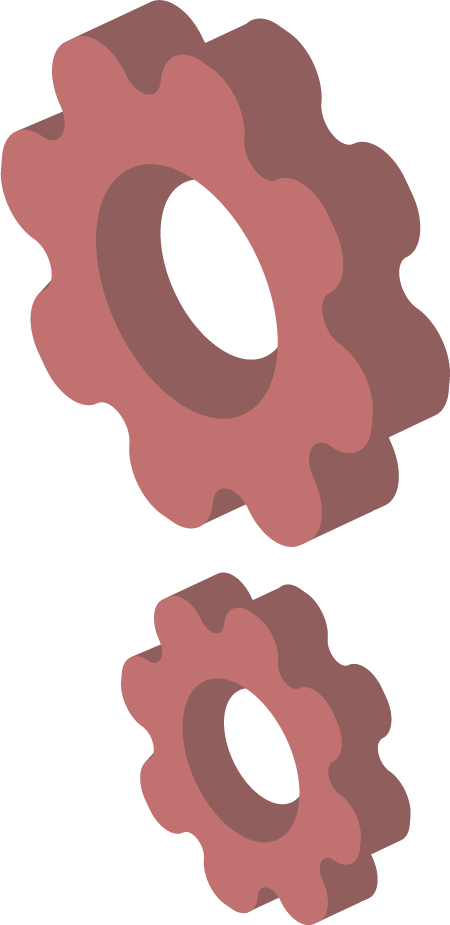 Vector illustration of two coral-coloured cogs, one larger and one smaller