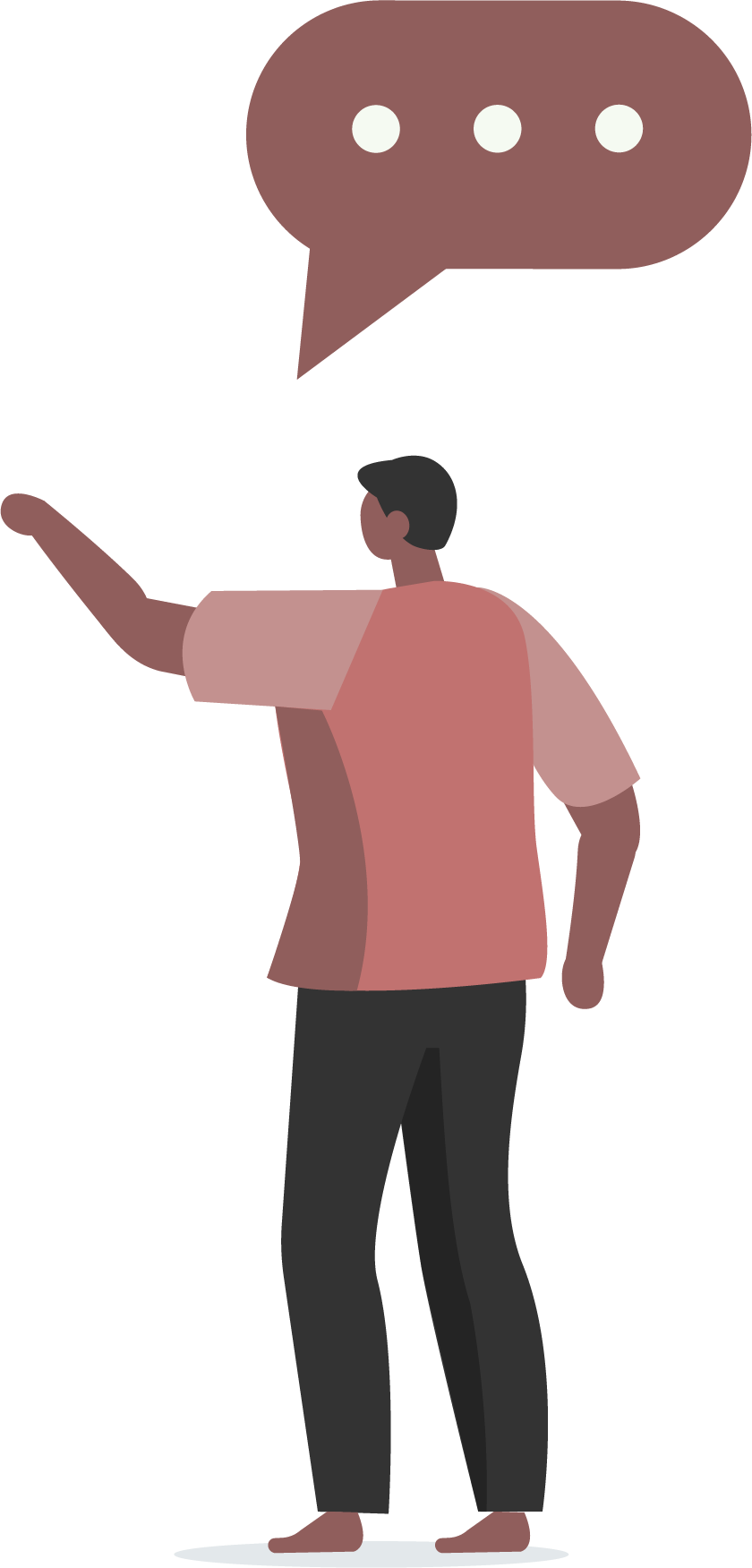 Vector illustration of a character with an arm extended and a speech bubble.