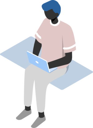 Vector illustration of a person sitting down typing on a laptop.