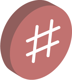 Vector illustration of a coral coloured circle with a white hashtag in the middle.