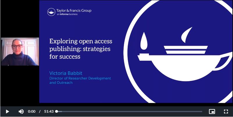 Screenshot of the introduction slide of Exploring open access webinar recording.