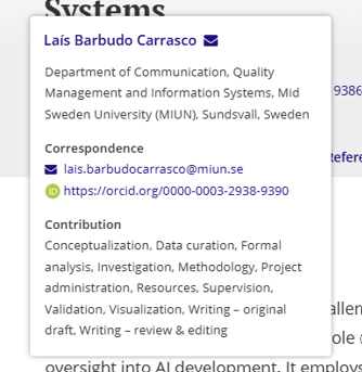 Example of CRediT roles in the overlay on TFO for a single-authored paper.